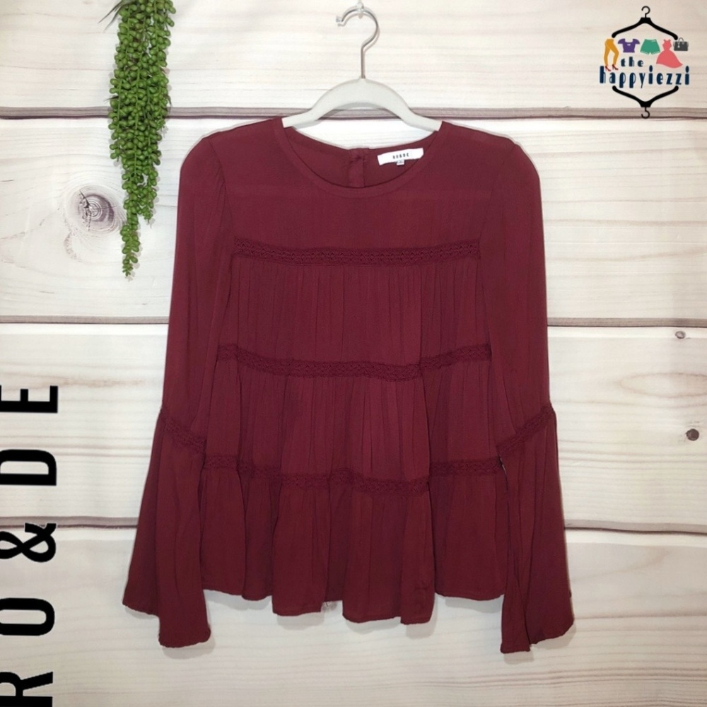 RO&DE Lace Tier Peasant Top in Burgundy Size S